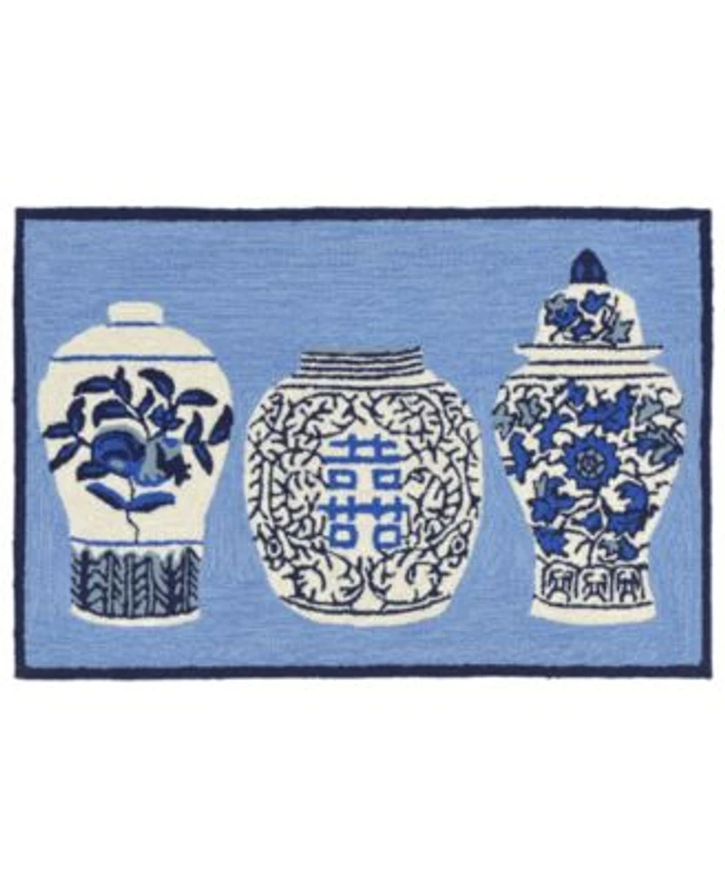Liora Manne Front Porch Indoor Outdoor Ginger Jars Blue Area Rugs