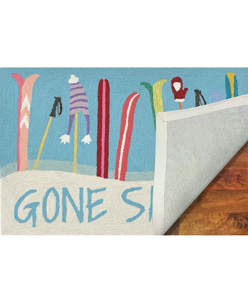 Liora Manne Front Porch Indoor/Outdoor Gone Skiing Blue 2'6" x 4' Area Rug