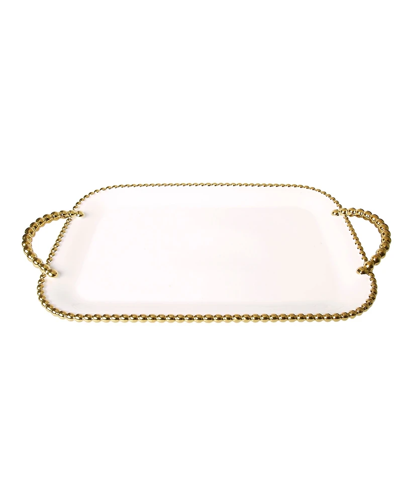 Classic Touch Porcelain Tray With Gold Beaded Borders and Handles