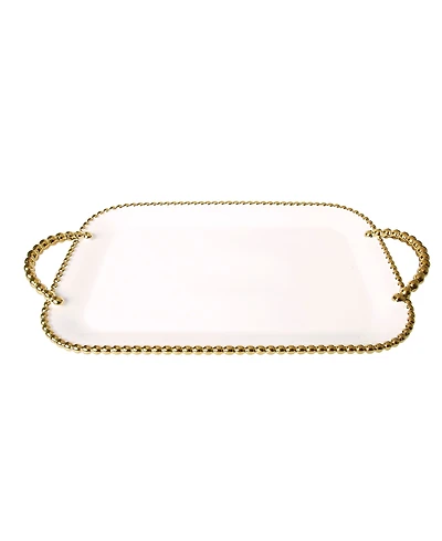 Classic Touch Porcelain Tray With Gold Beaded Borders and Handles