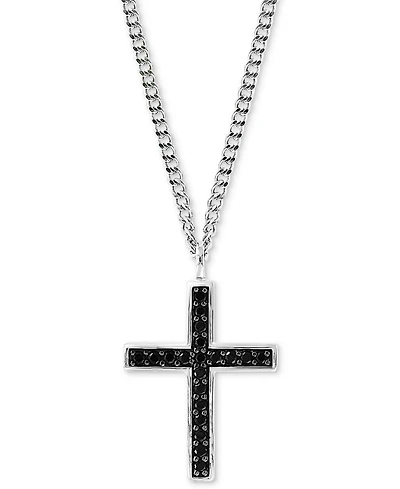 Effy Men's Black Spinel Cross Pendant Necklace 22" in Sterling Silver