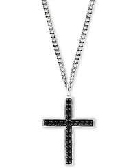 Effy Men's Black Spinel Cross Pendant Necklace 22" in Sterling Silver