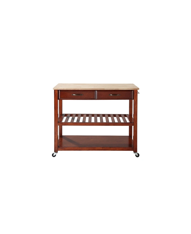 Natural Wood Top Kitchen Cart Island With Optional Stool Storage