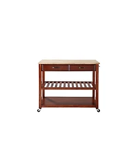 Natural Wood Top Kitchen Cart Island With Optional Stool Storage