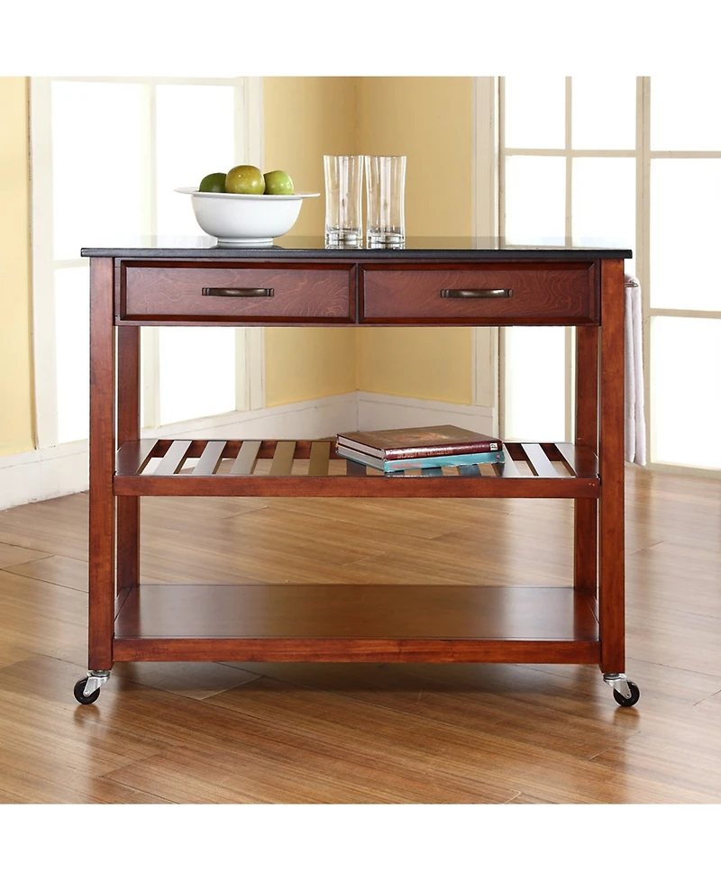 Solid Granite Top Kitchen Cart Island With Optional Stool Storage
