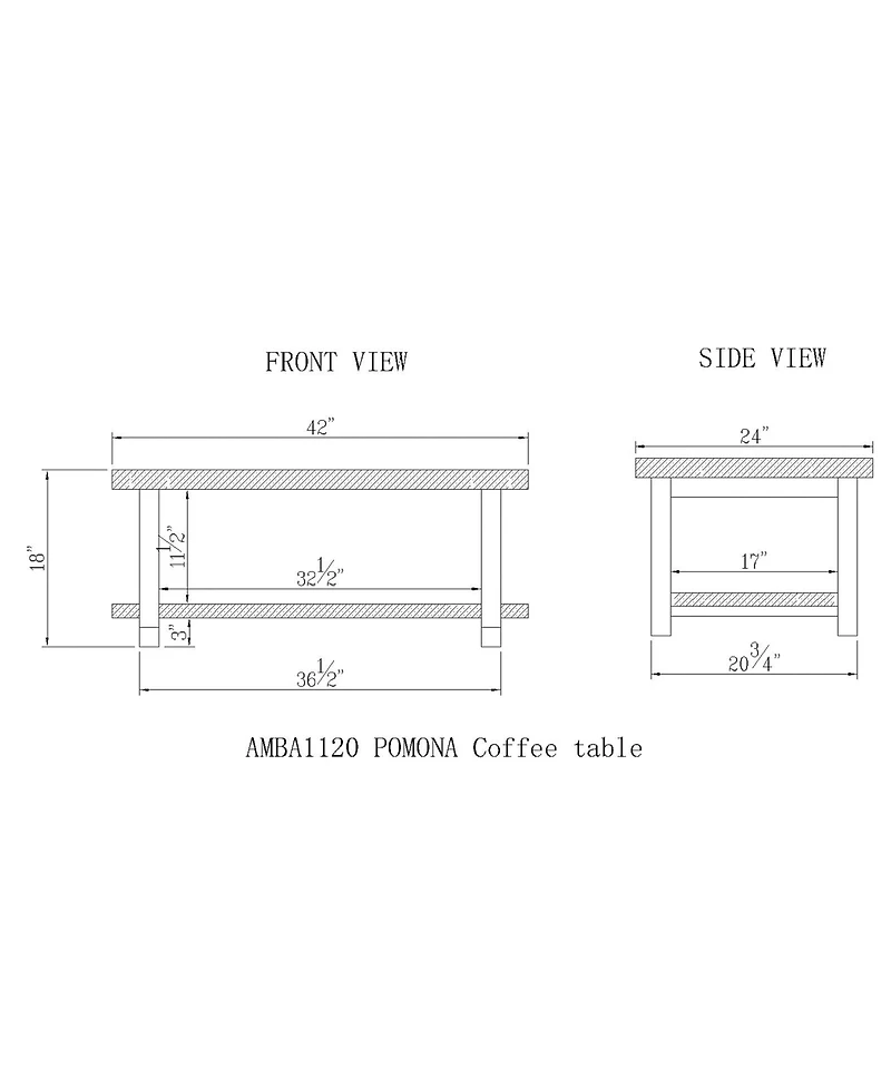 Pomona 42" Metal and Wood Coffee Table