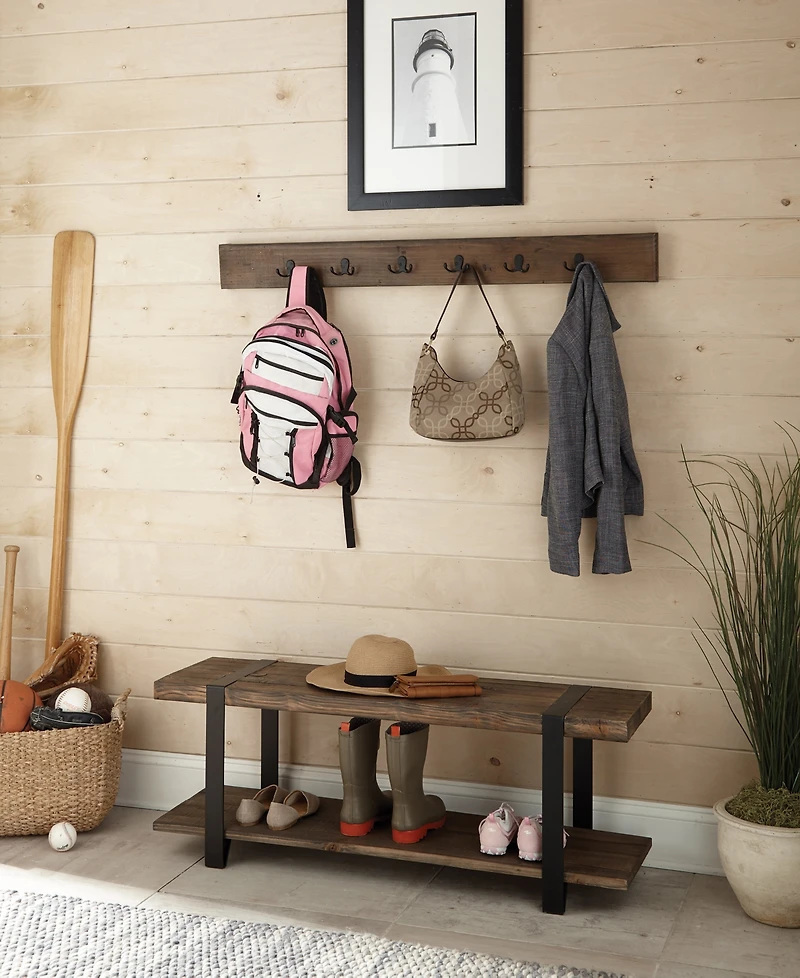Modesto 48" Metal and Wood Storage Coat Hook with Bench