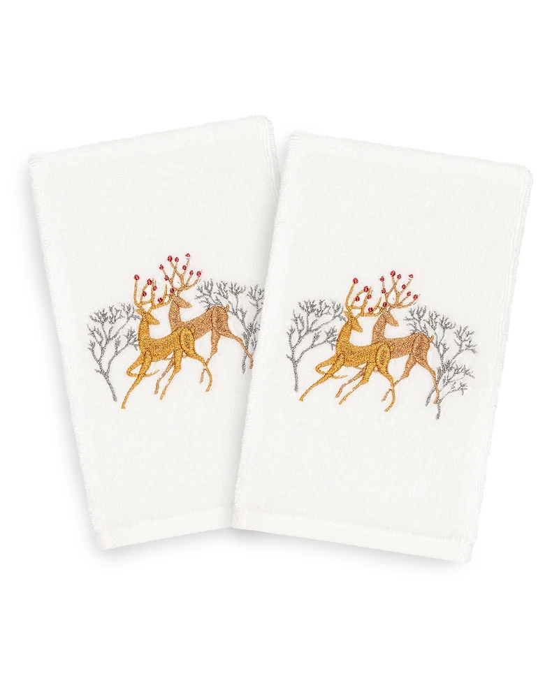 Linum Home Christmas Deer 100% Turkish Cotton 2-Pc. Hand Towel Set