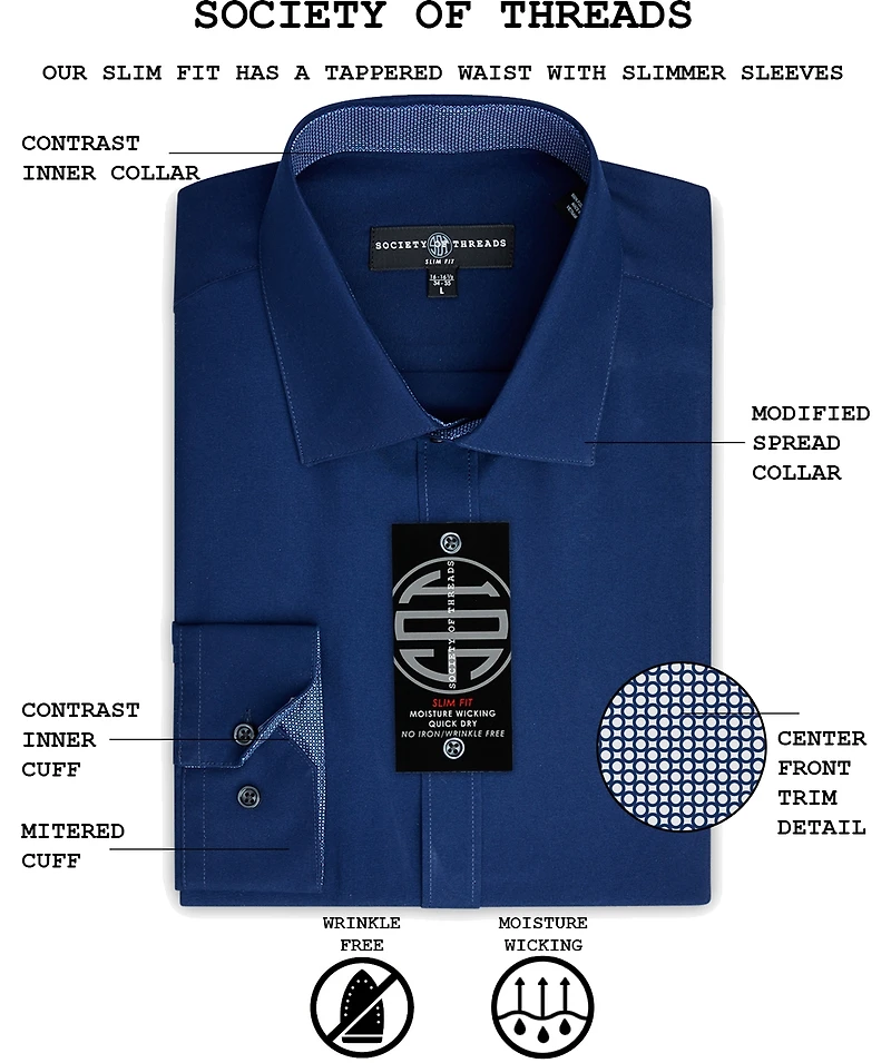 Society of Threads Men's Slim-Fit Non-Iron Performance Solid Dress Shirt
