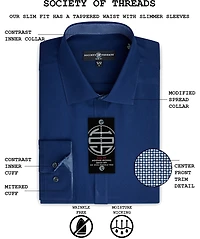 Society of Threads Men's Slim-Fit Non-Iron Performance Solid Dress Shirt