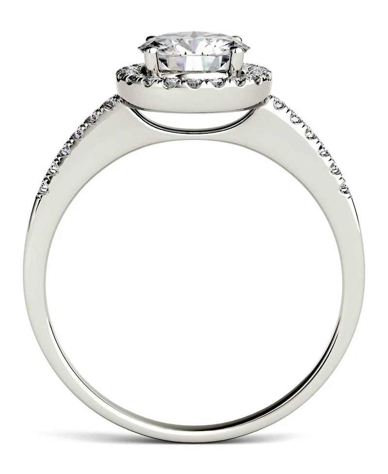 Moissanite Round Halo Ring (1-1/3 ct. t.w. Diamond Equivalent) 14k Gold or White Rose