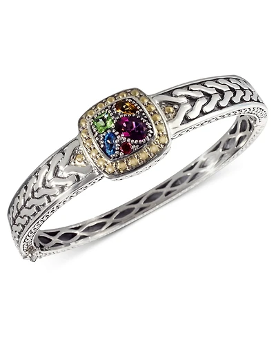 Effy Multistone Square Bangle (1-5/8 ct. t.w.) in Sterling Silver and 18k Gold