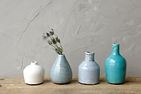 Round Terracotta Vases, Blue and Ivory, Set of 4