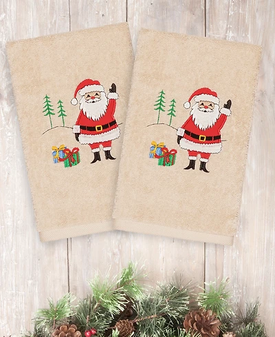Linum Home Christmas Santa Waving 100% Turkish Cotton 2-Pc. Hand Towel Set