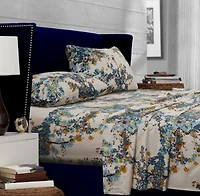 Tribeca Living Casablanca 300 Thread Count Floral Printed Extra Deep Pocket Sheet Set