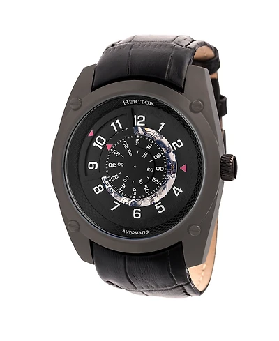 Heritor Automatic Daniels Black Leather Watches 43mm