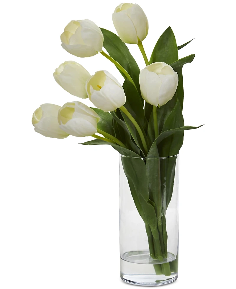 Nearly Natural Tulip Artificial Arrangement in Cylinder Vase