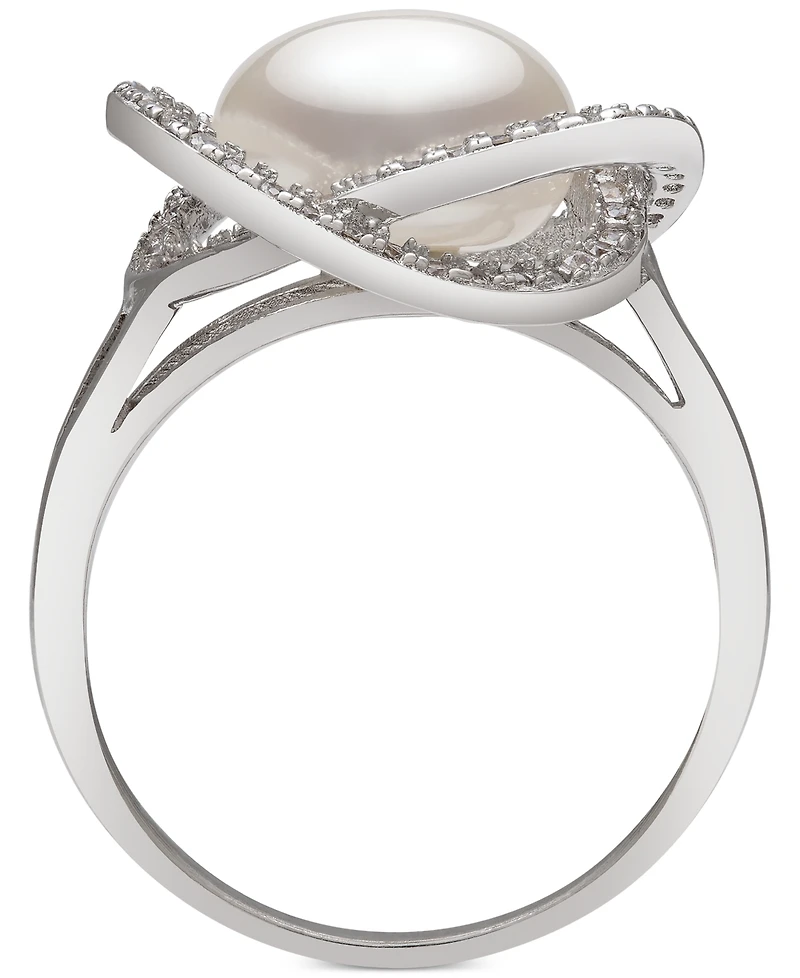 Cultured Freshwater Pearl (9mm) & Cubic Zirconia Statement Ring in Sterling Silver