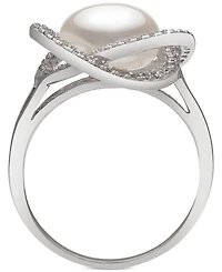 Cultured Freshwater Pearl (9mm) & Cubic Zirconia Statement Ring in Sterling Silver