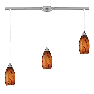 Galaxy 3-Light Linear Brown Pendant in Satin Nickel