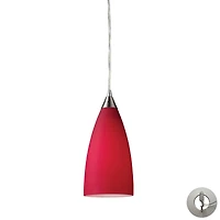 Vesta 1 Light Pendant in Satin Nickel and Cardinal Red Glass - Includes Adapter Kit