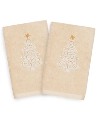 Linum Home Christmas Tree Scroll 100% Turkish Cotton 2-Pc. Hand Towel Set