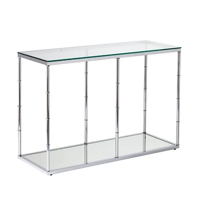 Clarkesburg Glass Console Table with Mirrored Shelf