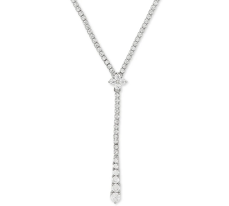 Arabella Cubic Zirconia 17" Lariat Necklace in Sterling Silver