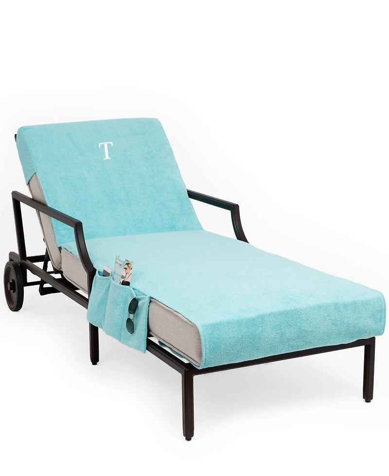 Linum Home Personalized Standard Size 100% Turkish Cotton Chaise Lounge Cover with Side Pockets