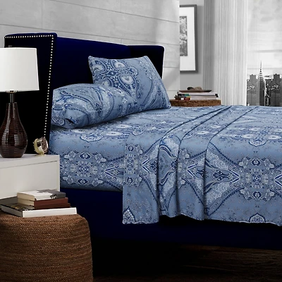 Tribeca Living Atlantis Printed Cotton Extra Deep Pocket Sheet Set, Full