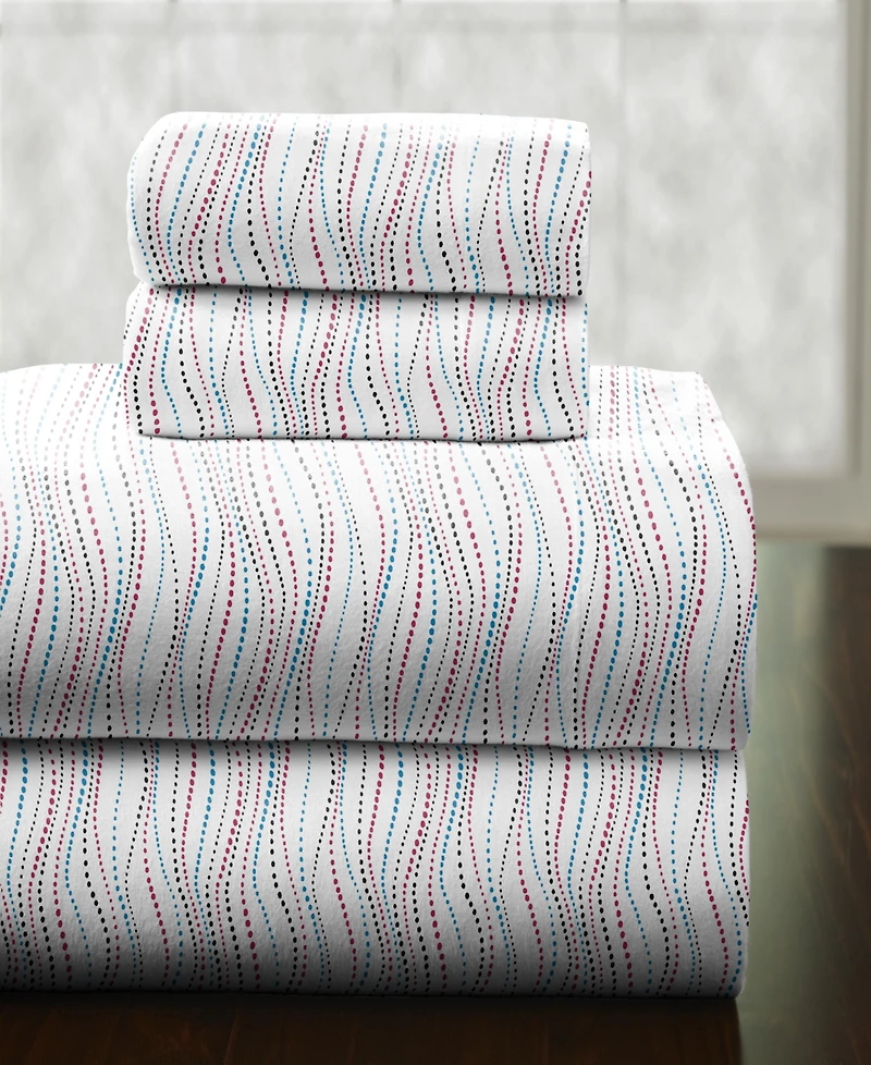 Pointehaven Metro Wave Heavy Weight Cotton Flannel Sheet Set, Queen
