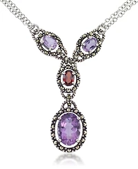 Amethyst (5-1/2 ct. t.w.) & Garnet (1 ct. t.w.) Marcasite Lariat 16"+2" Extender Necklace in Sterling Silver