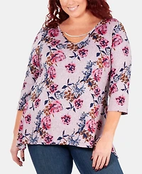 Ny Collection Plus Size Printed 3/4-Sleeve Top