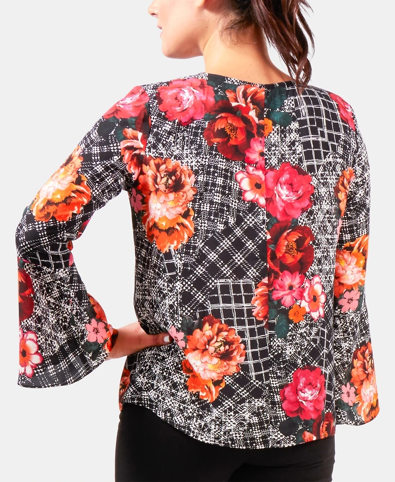 Ny Collection Petite Paisley-Print Bell-Sleeve Top