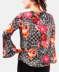 Ny Collection Petite Paisley-Print Bell-Sleeve Top