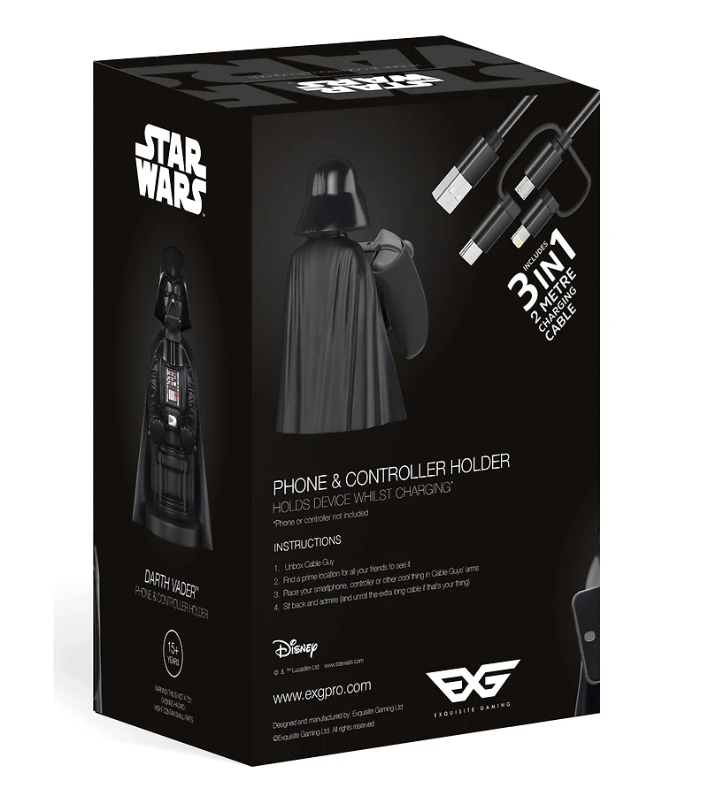 Exquisite Gaming Cable Guy Controller and Phone Holder Star Wars Classic Sith Lord Darth Vader 8"