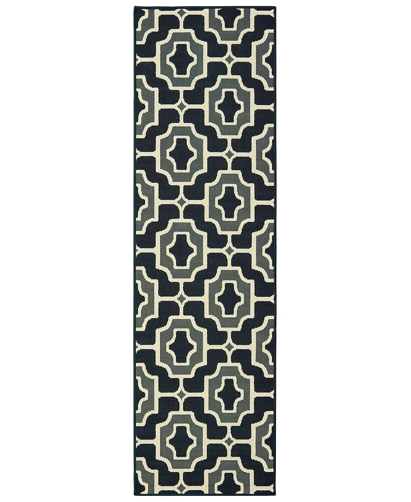 Oriental Weavers Marina 1491Z Black/Gray 2'3" x 7'6" Indoor/Outdoor Runner Area Rug