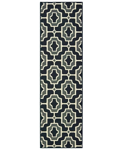 Oriental Weavers Marina 1491Z Black/Gray 2'3" x 7'6" Indoor/Outdoor Runner Area Rug