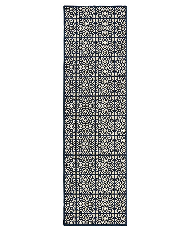 Oriental Weavers Marina 5927B Ivory/Navy 2'3" x 7'6" Indoor/Outdoor Runner Area Rug