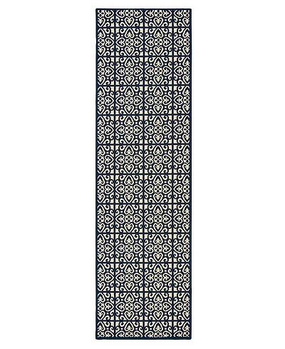 Oriental Weavers Marina 5927B Ivory/Navy 2'3" x 7'6" Indoor/Outdoor Runner Area Rug