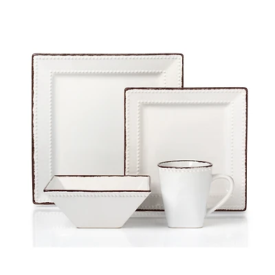 Lorren Home Trends 16 Piece Square Beaded Stoneware Dinnerware set, Service for 4