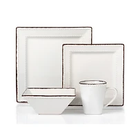 Lorren Home Trends 16 Piece Square Beaded Stoneware Dinnerware set, Service for 4