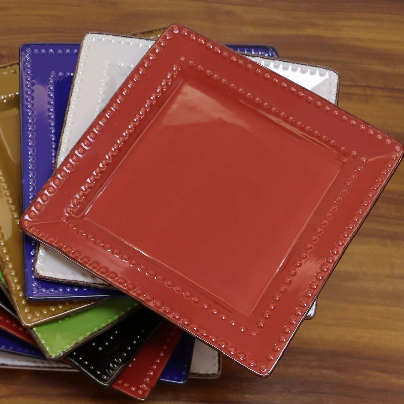 Lorren Home Trends 16 Piece Square Beaded Stoneware Dinnerware set, Service for 4