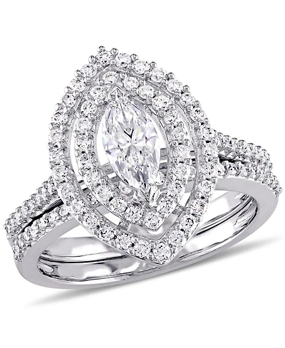 Certified Diamond (1 ct. t.w.) Marquise-Shape Double Halo Bridal Set 14k White Gold