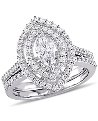 Certified Diamond (1 ct. t.w.) Marquise-Shape Double Halo Bridal Set 14k White Gold