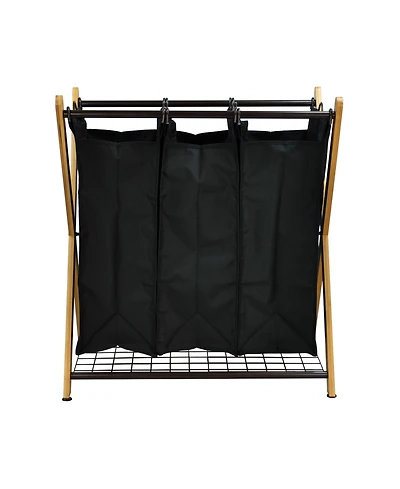 Oceanstar X-Frame Bamboo 3-Bag Laundry Sorter
