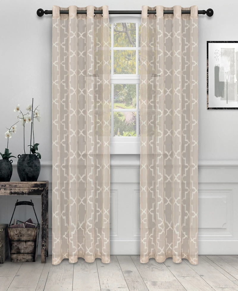 Superior Quatrefoil Modern Geometric Window Curtain Panel Set with Grommet Header, 52 X 63