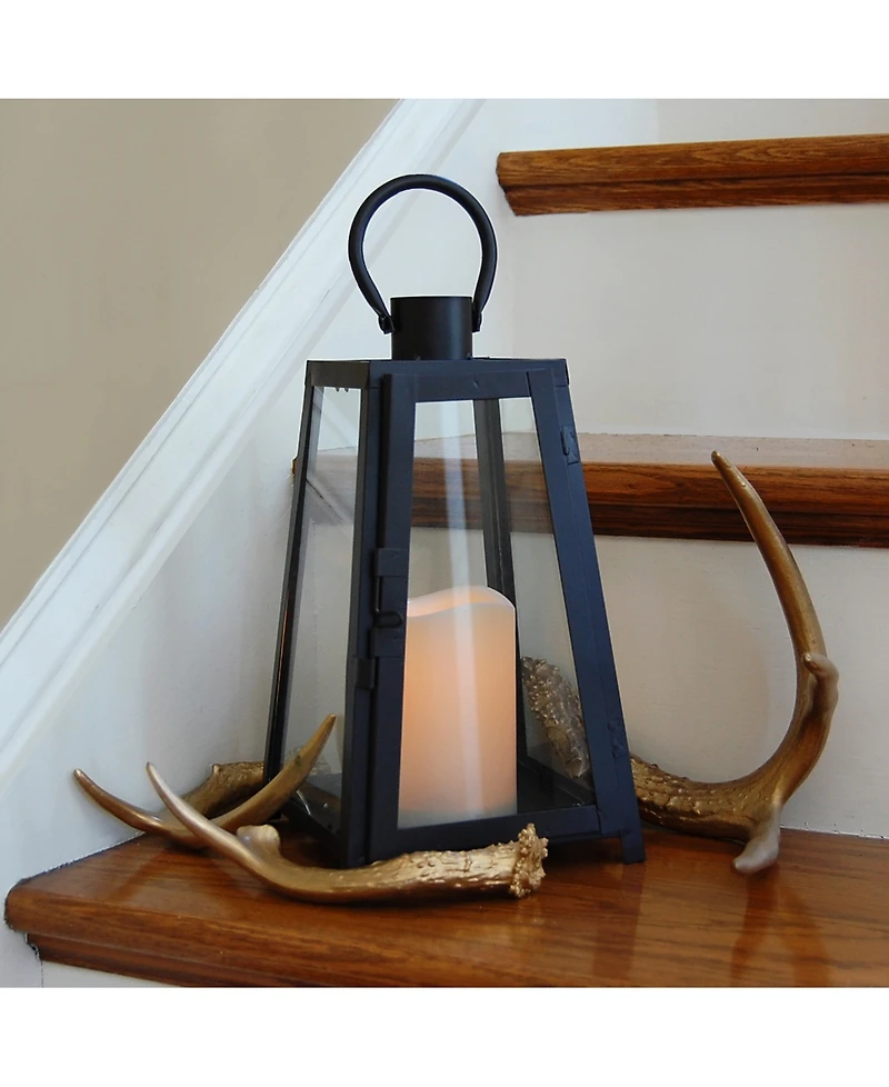 Lumabase Warm Black Tapered Metal Lantern with Led Candle