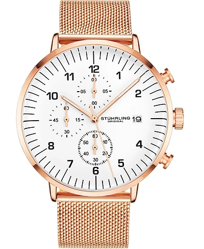 Men's Rose Gold-Tone Mesh Bracelet Chrono Watch 42mm
