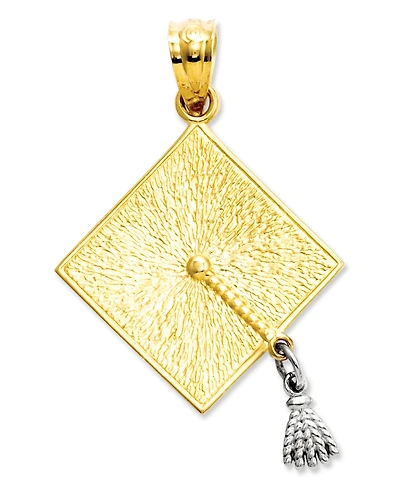 14k Gold and 14k White Gold Charm, Graduation Cap Charm
